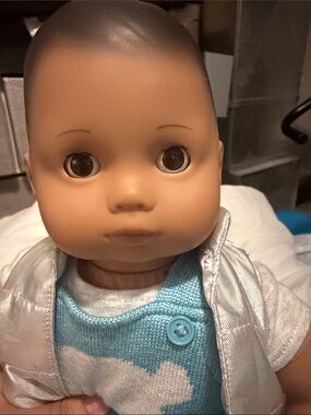 American Girl Light Blue Knit Overalls with Silver Vest